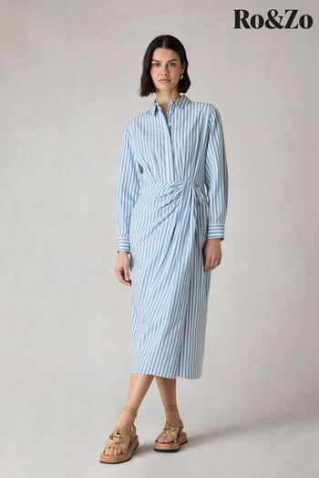 Ro&Zo Blue Petite Stripe Wrap Shirt Dress (B27130) | £99