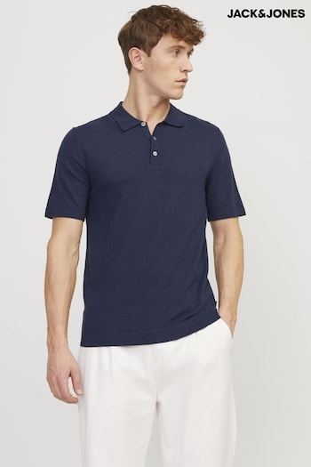 JACK & JONES Blue Knitted Polo Top (B27153) | £28