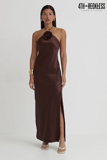 4th & Reckless Brown Sabel Satin Midaxi Dress (B27224) | £60