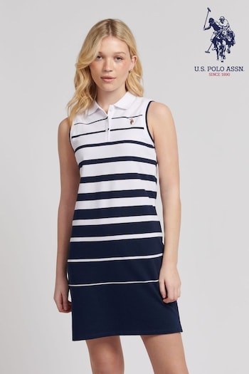 U.S. Simons Polo Assn. Womens Blue Striped Sleeveless Simons Polo Dress (B27237) | £60