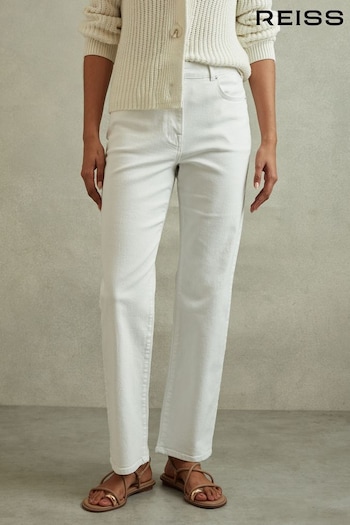 Reiss White Selin Petite Mid Rise Straight Leg Jeans floral-print (B27336) | £110