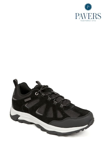 Pavers Leather Lace-Up Black Trainers (B27369) | £49