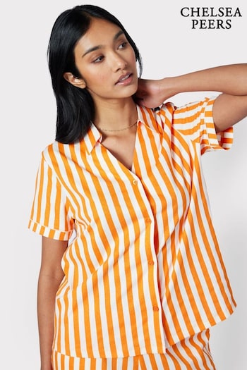 Chelsea Peers Orange Organic Cotton Stripe Short Pyjama Set (B27389) | £45