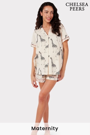 Chelsea Peers Cream Maternity Organic Cotton Giraffe Print Short Pyjama Set (B27452) | £45
