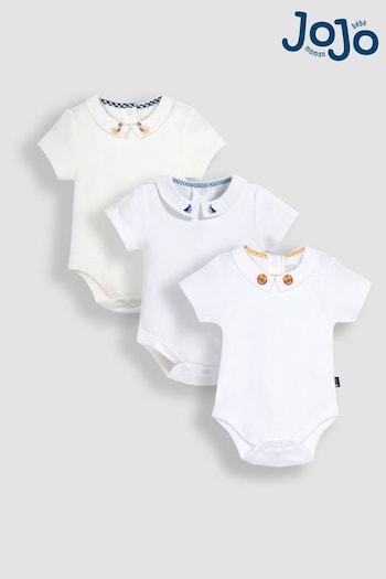 JoJo Maman Bébé White 3-Pack Embroidered Collar Bodies (B27453) | £28