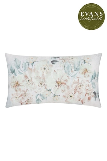 Evans Lichfield Off White Canina Rectangular Floral Outdoor Cushion (B27476) | £19