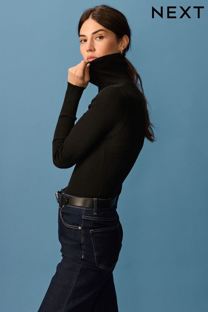 Women s Black Jumpers Black Ribbed Jumpers Next UK