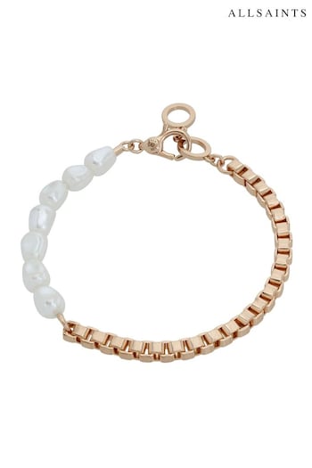 AllSaints Gold Stone Pearl Chain Mixed Bracelet (B27695) | £55