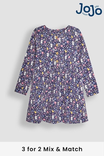 JoJo Maman Bébé Denim Blue Fruit & Mouse Button Front Dress Owens (B27714) | £24