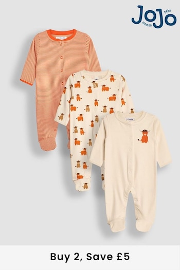 JoJo Maman Bébé Rust Cow Cotton Footed Animal Sleepsuits 3-Pack (B27784) | £29.50