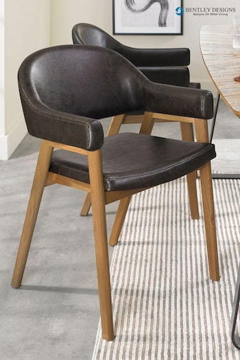 Bentley Designs Rustic Oak Old West Vintage Camden Rustic Oak Upholstered Arm Chairs Set of 2 (B27785) | £450
