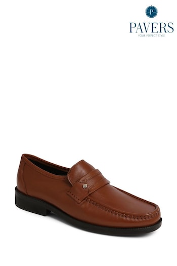 Pavers Wide Fit Leather Brown Loafers (B27803) | £45