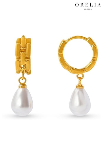 Orelia London Gold Tone Vintage Chain Peardrop Pearl Hoops Earrings (B27806) | £28