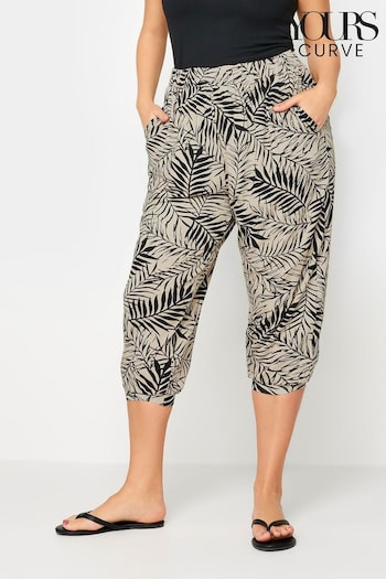 Yours Curve Beige Brown Leaf Print Cropped Harem Trousers (B27872) | £24