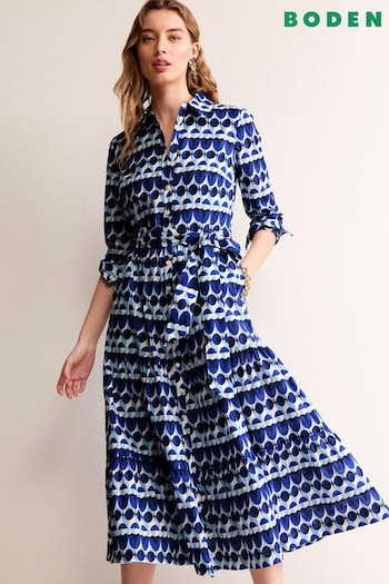 Boden Blue Petite Flo Cotton Midi Shirt Dress (B27890) | £135