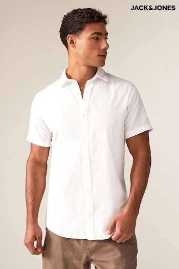 JACK & JONES White Linen Blend Short Sleeve Shirt (B28028) | £28