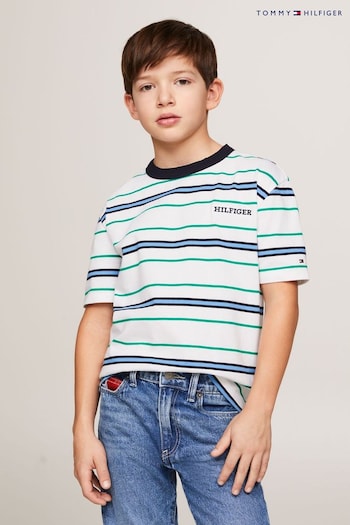 Tommy con Hilfiger Monotype Stripes White T-Shirt (B28068) | £26 - £29