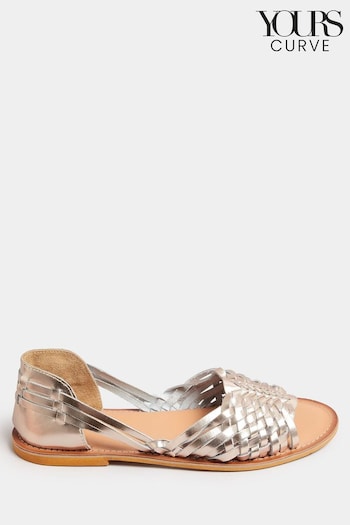 Gold Gold Woven Leather Mules In Extra Wide EEE FIt (B28264) | £31