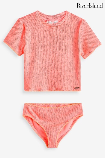River Island Pink Girls Textured T-Shirt Bikini Set (B28366) | £19