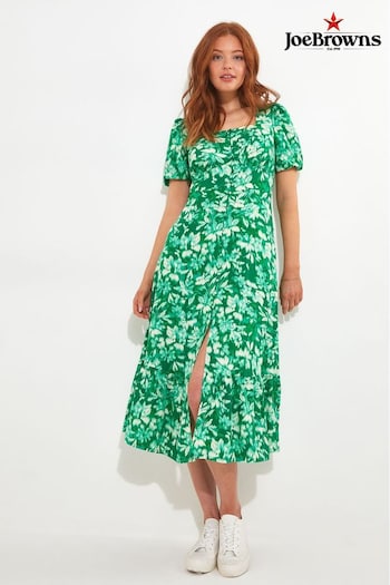 Joe Browns Green Blurred Floral Midi Popken Dress (B28445) | £55