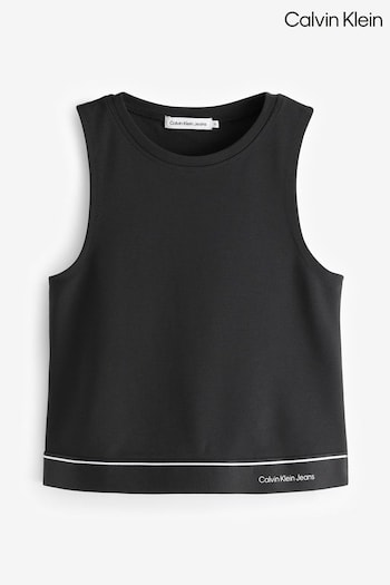 Calvin Klein Logo Tape Sleeveless Black Top (B28452) | £40