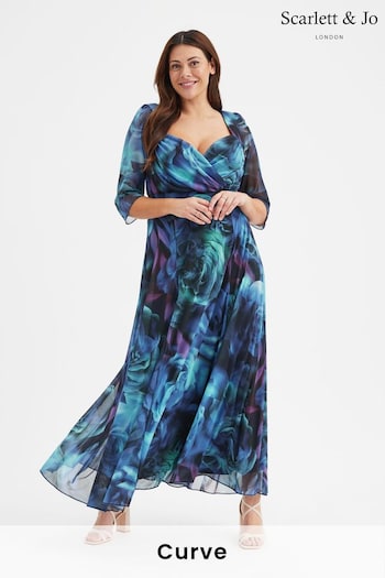 Scarlett & Jo Blue Elizabeth Print Mesh Maxi Gown (B28465) | £95