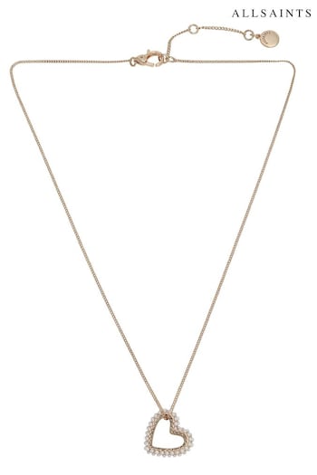 AllSaints Gold Stone Heart Pendant Necklace (B28471) | £39