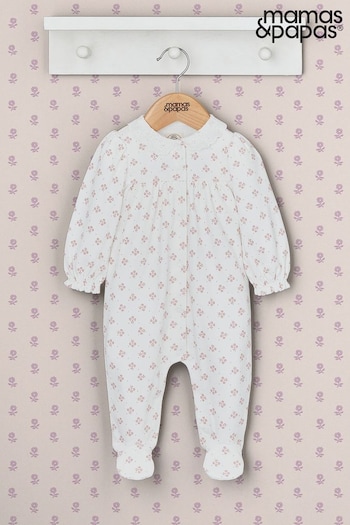 Mamas & Papas x Laura Ashley Pink Broderie Collar Sleepsuit (B28494) | £25