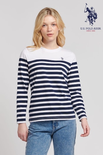 U.S. Polo Assn. Regular Fit Womens Blue Stripe Long Sleeve T-Shirt (B28519) | £35