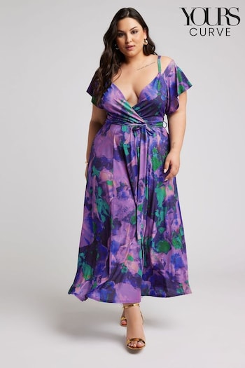 Yours Curve Purple Curve Floral Bardot Maxi Dress (B28566) | £53