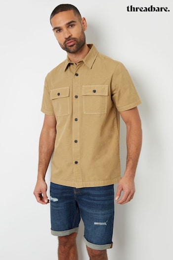 Threadbare Stone Utility Short Sleeve Cotton Shirt (B28590) | £26