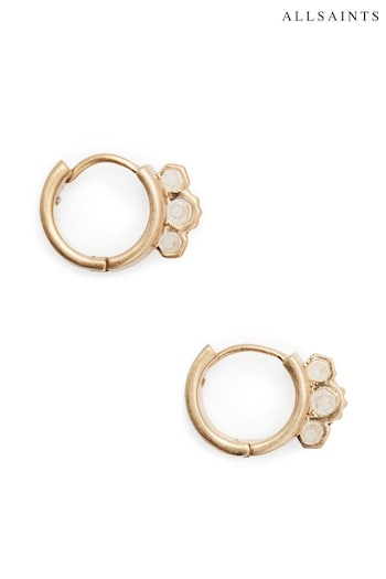 AllSaints Gold Stone Huggies Earrings (B28664) | £39