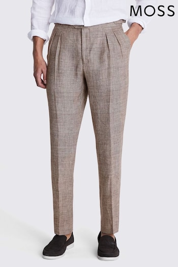 MOSS Slim Fit Check Linen Brown Trousers (B28703) | £110