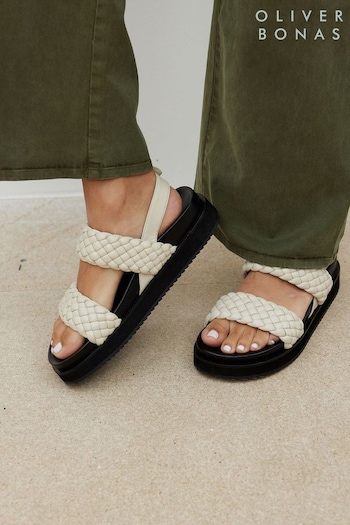 Oliver Bonas Chunky Weave Leather White lines Sandals (B28710) | £80