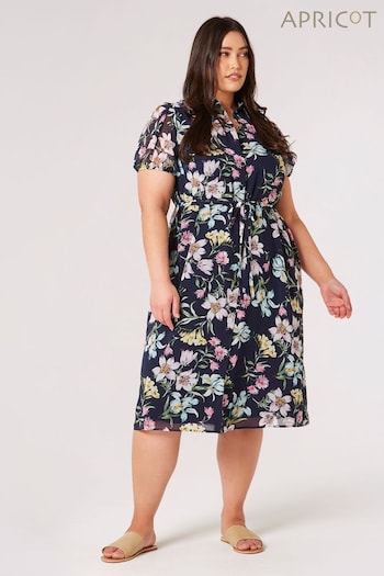 Apricot Blue Big Bloom Tie Waist Shirt Dress (B28735) | £45