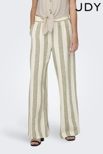 JDY White Stripe Linen Blend Wide Leg Trousers Length (B28790) | £32 - £35