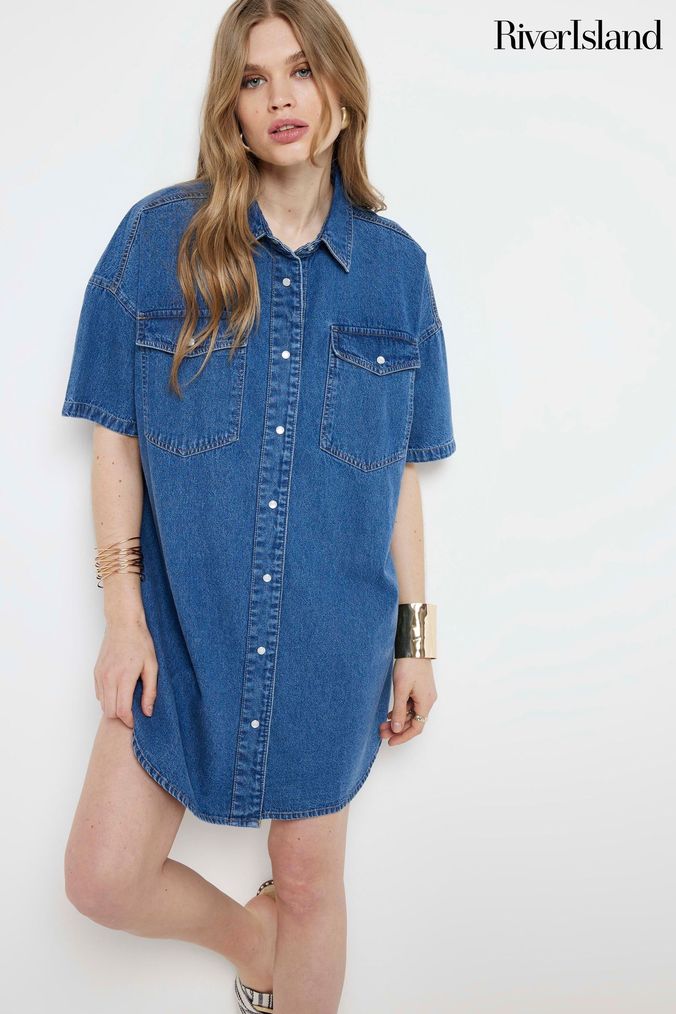 River island denim dungaree dress shop