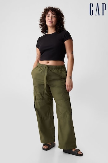 Gap Green Cotton Mid Rise Cargo Parachute Trousers (B28887) | £45