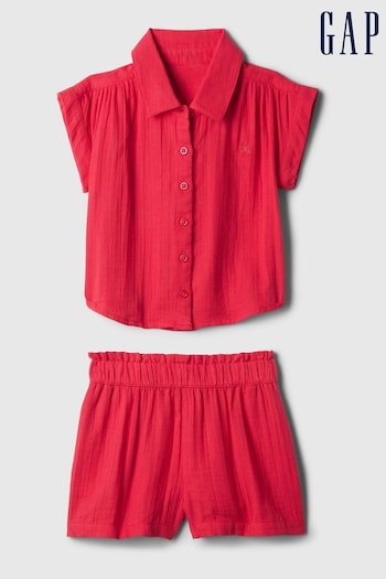 Gap Red Crinkle Cotton Shirt and Shorts Baby Set (12mths-5yrs) (B28912) | £30