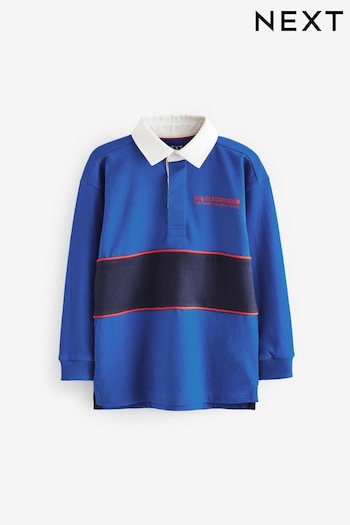 Cobalt Blue Long Sleeve Rugby 100% Cotton Polo opini Shirt (3-16yrs) (B29070) | £14 - £19