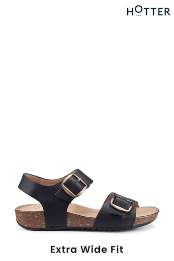 Hotter Black Gold Tourist II Buckle Extra Wide Fit Sandals (B29116) | £79