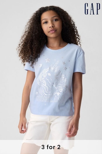 Gap Blue Unicorn Cotton Graphic Crew Neck Short Sleeve T-Shirt (4-13yrs) (B29127) | £10