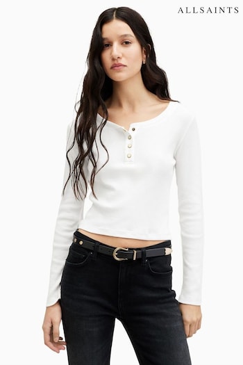 AllSaints White Benny Long Sleeve T-Shirt (B29190) | £55