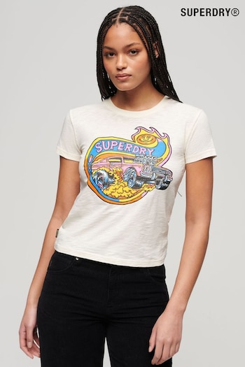 Superdry Cream Neon Motor Graphic Fitted T-Shirt (B29250) | £27