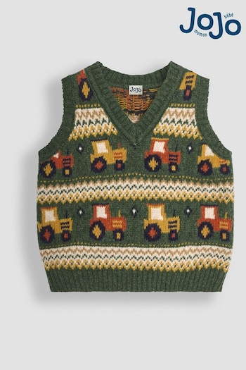 JoJo Maman Bébé Khaki Green Tractor Knit Fair Isle Tank Top (B29354) | £25