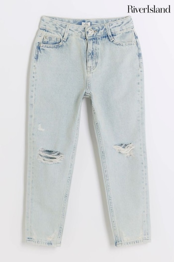 River Island Blue Mom Girls Light Wash Jeans (B29383) | £22 - £28