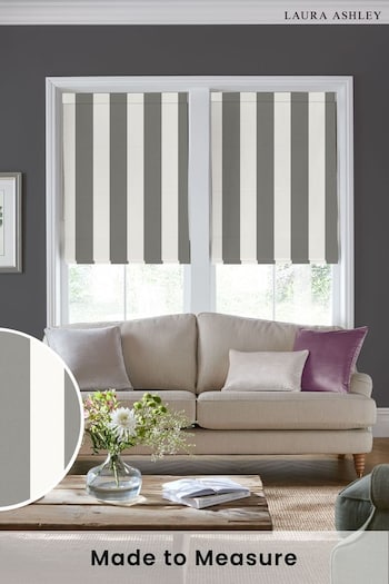 Laura Ashley Steel Grey Lille Stripe Made to Measure Roman Blind (B29430) | £79