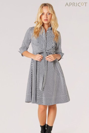 Apricot Blue Tie Front Stripe Cotton Shirt Dress (B29461) | £45