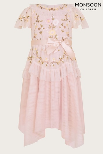 Monsoon Pink Cora Embroidered Ruffle Dress (B29539) | £48 - £58
