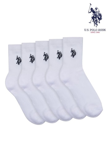 U.S. Polo Assn. Quarter Sports White Socks 5 Pack (B29543) | £15